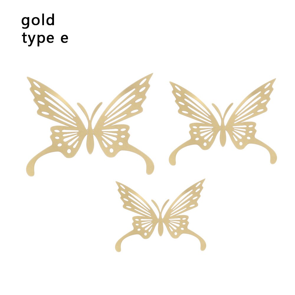 12 Stks/pak 3D Hollow Vlinder Muurstickers Diy Metalen Textuur Goud Zilver Rosegoud Mariposas Decals Feestartikelen Home Decor: gold type e