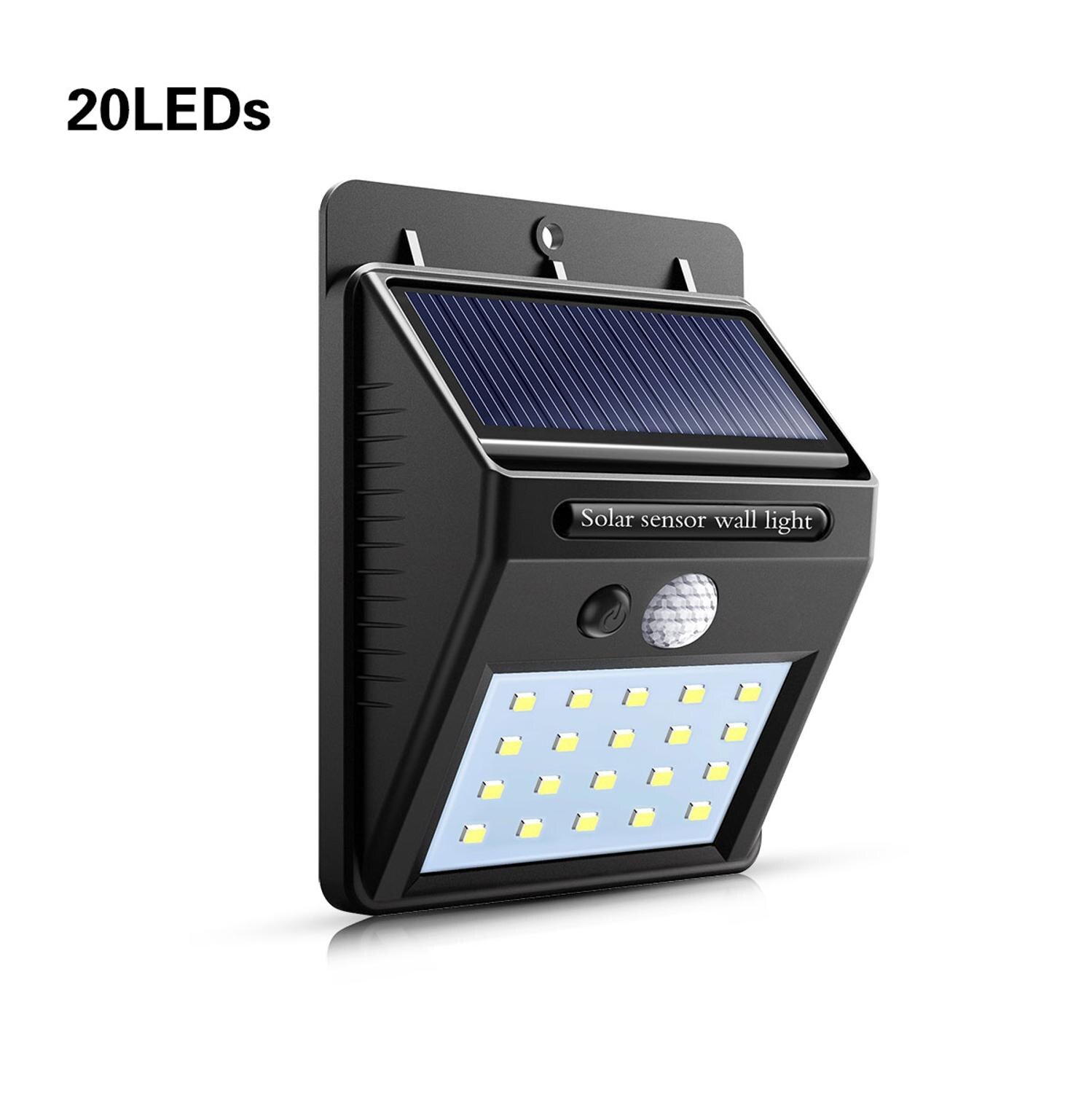 100 LED Diode Wall Lamp Solar LED Light Outdoor PIR Motion Sensor Street Light For Home Garden Fence Garage Auto ON/OFF Security: 20 LEDs