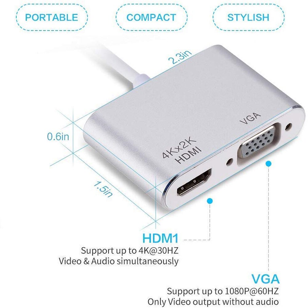 Usb 3.1 type c naar hdmi vga-adapter usb c naar hdmi 4k 1 2 in converter voor ipad pro, macbook pro, huawei mate 20/p30