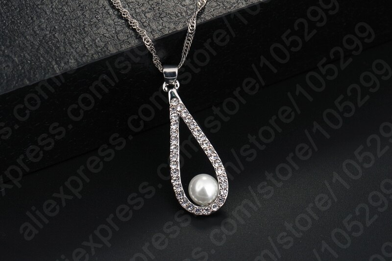 Dame de luxe 925 en argent Sterling brillant CZ cristal goutte d'eau artificielle perle colliers ensemble de boucles d'oreilles pour les femmes bijoux de mariage