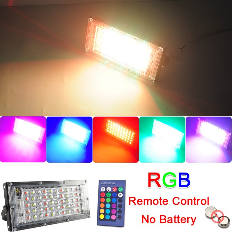 LED Flood Light 50W 100W RGB led Floodlight AC 220V 240V LED street Lamp waterproof IP65 outdoor Lighting led cob spotlight: RGB / Black Shell