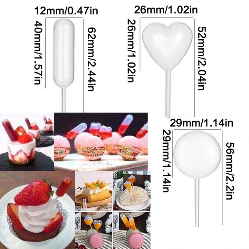 50Pcs Dropper Squeeze For Cake Ice Cream Plastic Straw Heart Round Cylindrical Dessert Baking Tools Injector Kitchen Supplies