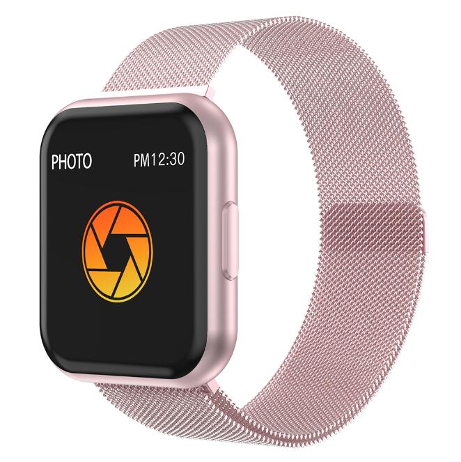 Montre intelligente Android montres pour femmes Bracelet de Fitness hommes SmartWatch moniteur de fréquence cardiaque Sport Bracelet pour iphone Pk P80 P70: Steel Pink