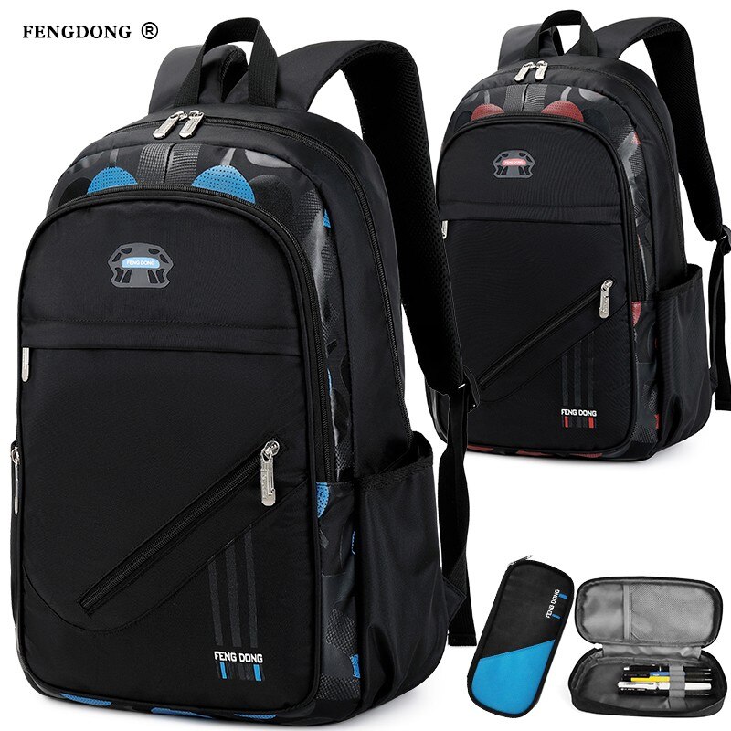 Novo 2 pçs crianças mochila de náilon à prova dwaterproof água com caneta caso escola primária junior high school sacos para adolescente meninos estudante