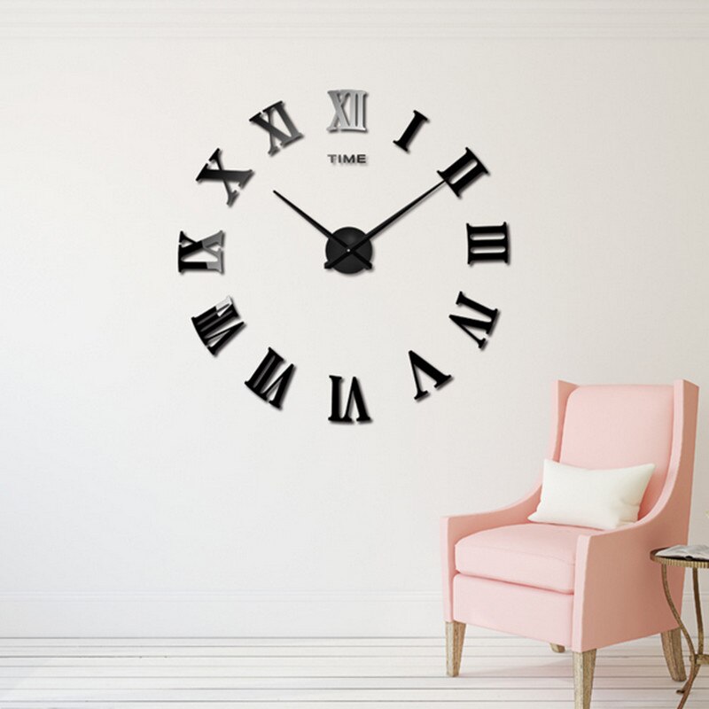 Relojes de pared con números romanos, pegatinas de espejo 3D, decoración del hogar, reloj de pared 3D, bricolaje, 40CM/100CM de diámetro,