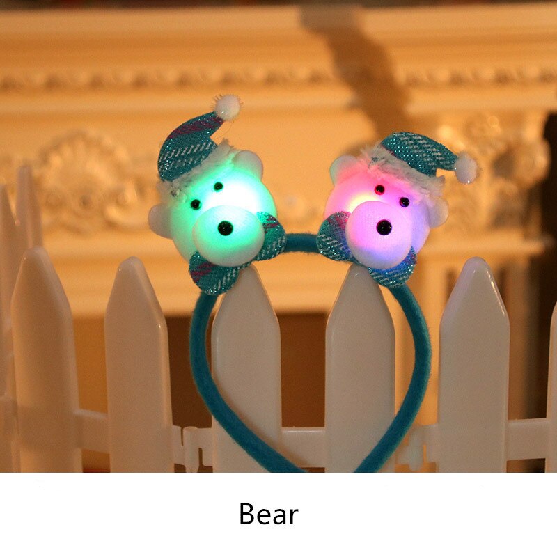 Xmas Toy Red Double Head Novelty Toy Christmas Santa Reindeer Snowman Bear LED Light Headband Hair Christmas For Children: Type 11