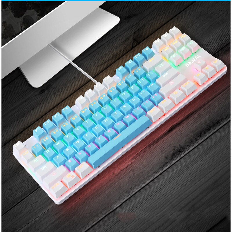 Gaming Mechanical Keyboard 87 keys Game Anti-ghosting Blue Switch Color Backlit Wired Keyboard For pro Gamer Laptop PC: Blue white