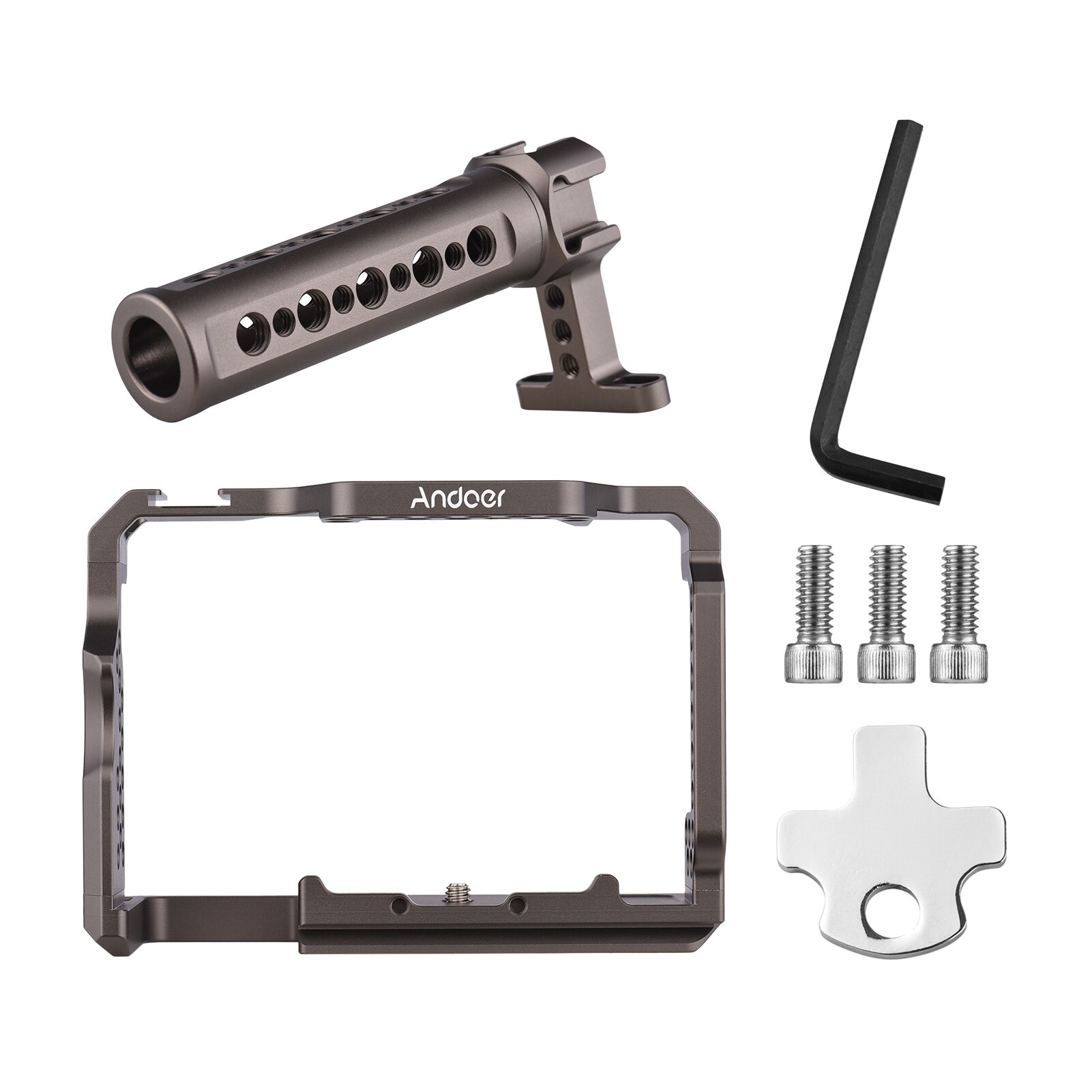 Andoer-Kit de jaula para cámara Sony A7iii, accesorios de aleación de aluminio con plataforma de vídeo, mango superior, agarre de madera para Sony A7 III/ A7 II caiola para dslr: without Wooden Grip