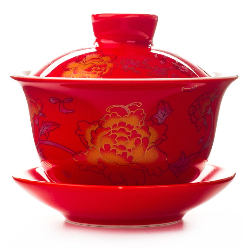 Chinese Terrine Cup Keramische Theepot Waterkoker Dragon/Pioen Chinese Stijl Kung Fu Thee Sets Best Wedding Voor vrienden D007: Red peony