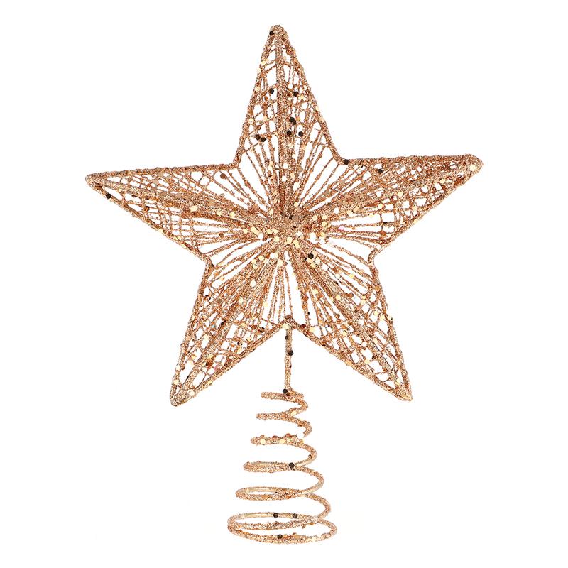 Udsøgt jern kunst ornament smukt træ stjerne til jul juletræ dekoration smedejern fem-spids stjerne top stjerne: Rose guld
