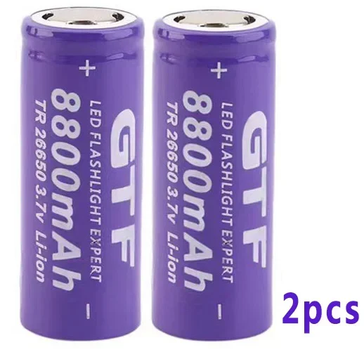 GTF - rechargeable lithium-ion battery for LED flashlight, battery, 26650 3.7V 8800mah.: black
