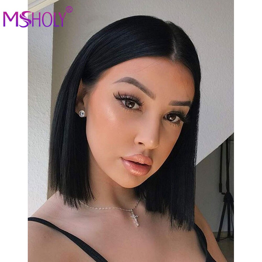 Black Bob Wigs For Women 12 Inch Short Straight Hair Wig Ombre Brown Natural High Temperature Synthetic Wigs Daily Party Msholy: back wig