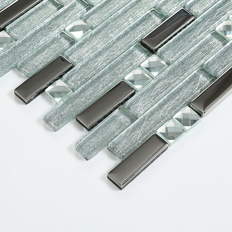Sammenlåsende krystal sølv glas mosaik køkken backsplash flise spejl glas badeværelse væg fliser ssmt 311