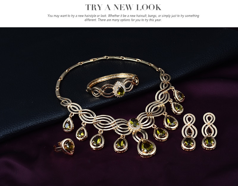 Austria Crystal Water Red Black Green Zircon necklace jewelry sets Classic Gold color women Party