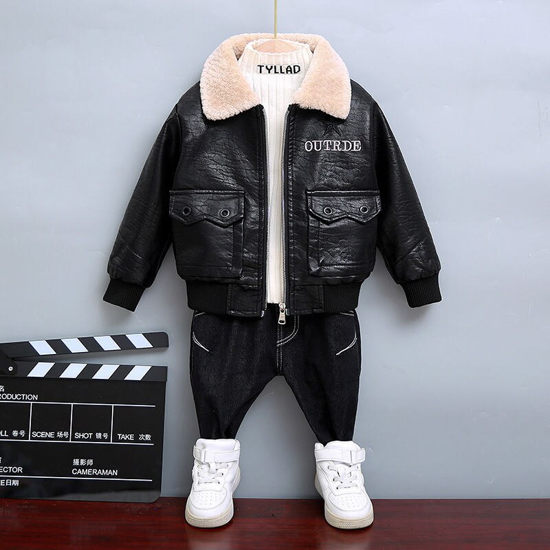 Blouson en cuir PU, vêtement printemps-automne-hiver, pour enfants de 1-10 ans, à la ,