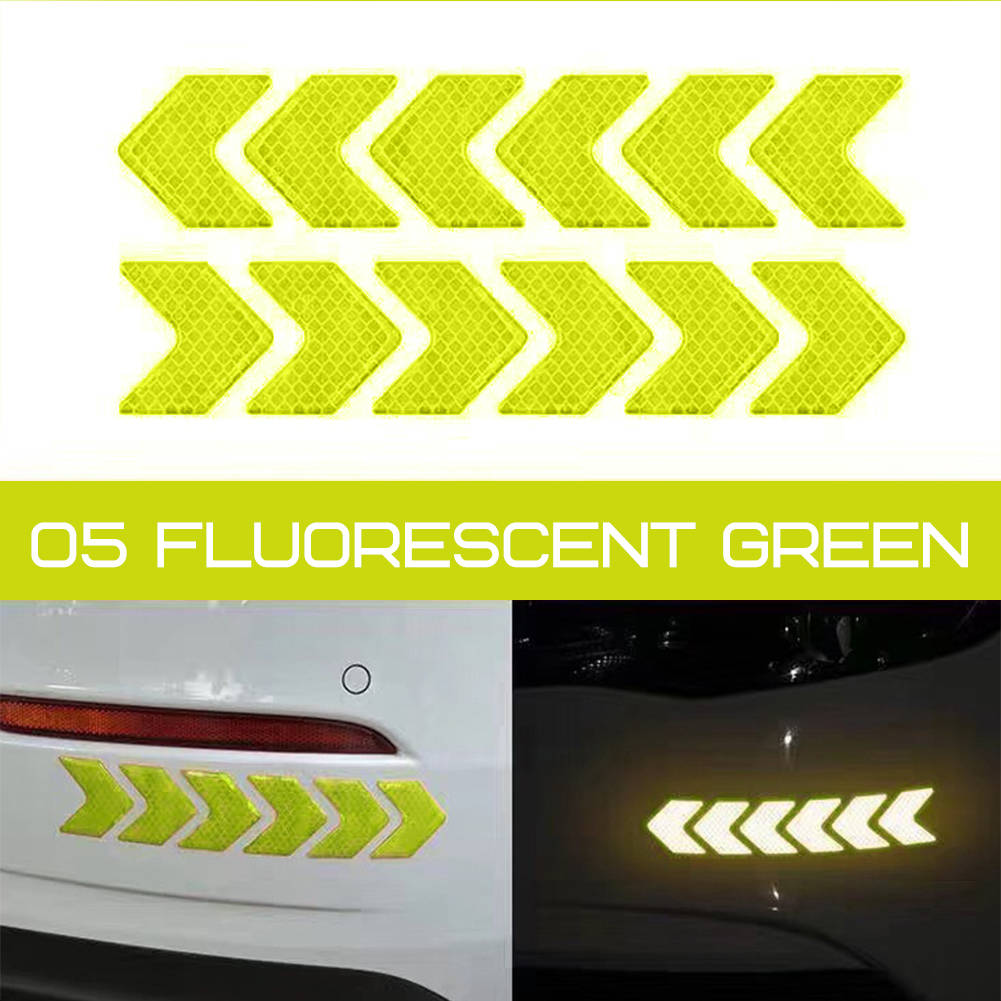 12Pcs/Set Car Reflective Sticker Arrows Pattern Warning Decals For Motorcycle Auto Tail Bar Bumper Safety Car Decor Accessories: Fluorescent green
