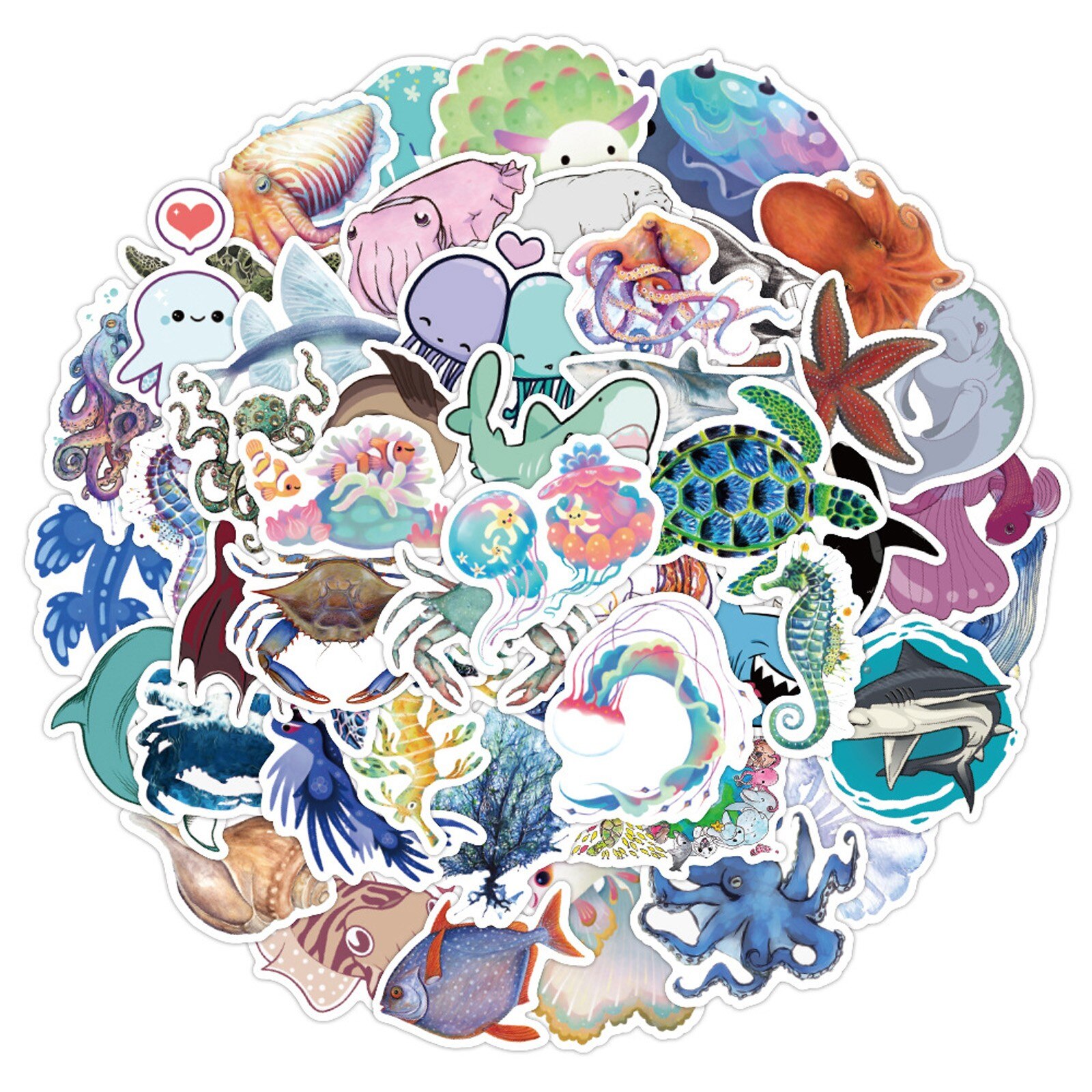 50 Stks/set Laptop Decoratie Stickers Oceaan Serie Stickers Waterdicht Vinyl Decal Leuke Stickers Voor Laptop Telefoon Skateboard