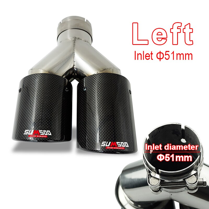 SUMSOO 1 Stück Echtes Y bilden Auto Auspuffrohr Änderung mit Doppel Auslauf Kohlenstoff Faser Schalldämpfer Rohr Spitze: links Einlass 51mm