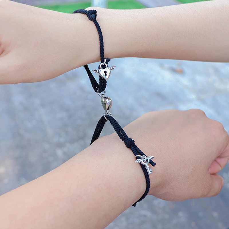 2 pz/set cuore magnetico attraente coppia bracciale ciondolo gioielli belli Charms braccialetto corda braccialetti per le donne e gli uomini