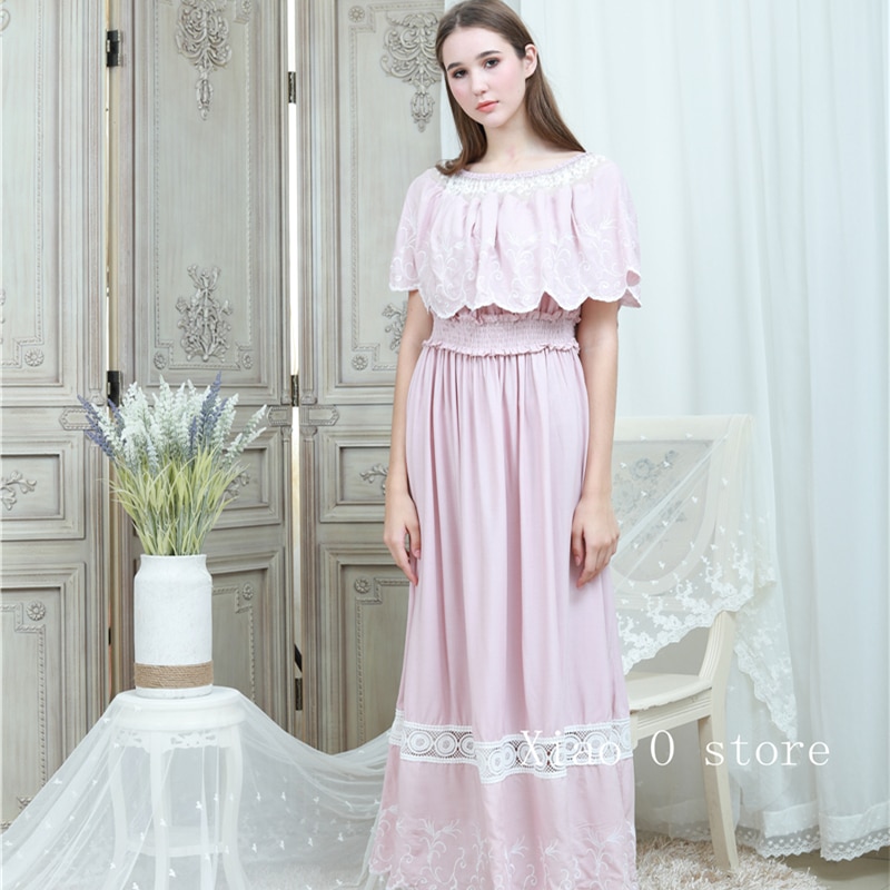 Homewear Nightgowns Feminino Sólida Vestido Sono Vestido Camisola Mulheres 2019 Vestidos de folha de Lótus colarinho Sleepwear Tornozelo-comprimento