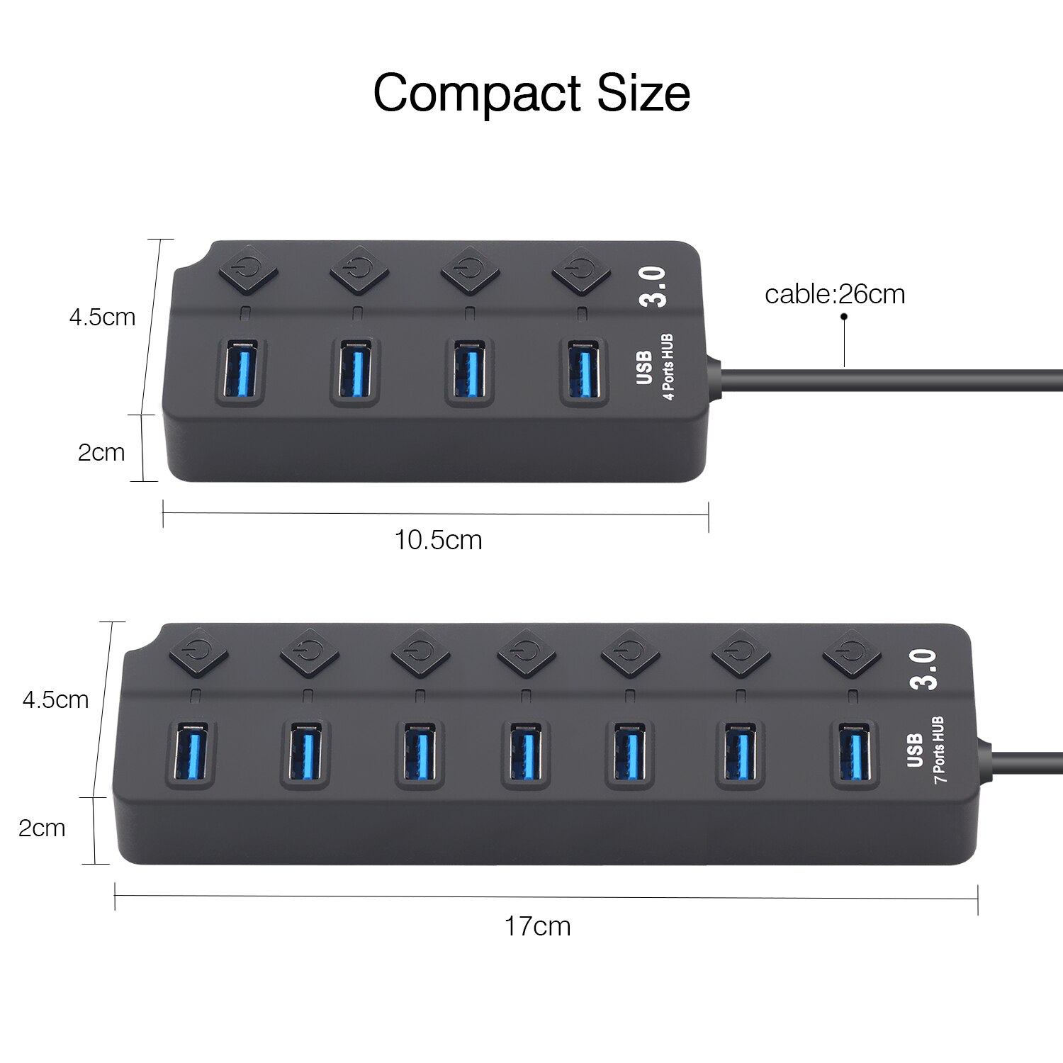 HUB USB 3.0 USB Splitter 2.0 Adaptador USB 4 en 1 Extensor de interruptor de alimentación independiente multipuerto Cable de 30 CM