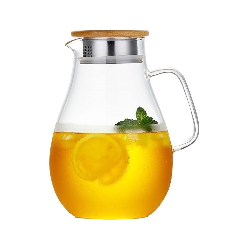 2500ML High Capacity Borosilicate Glass Infuser Teapot Heat-Resisting Tea Pot With Stainless Steel Bamboo Lid Cold Water Kettle