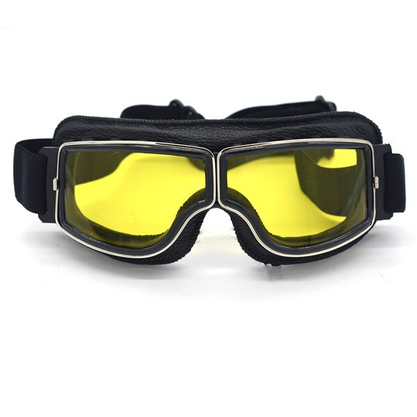 Mooreaxe Motorcycle Vintage Goggles Pilot Motorbike Scooter Biker Retro Glasses Jet Helmet Goggles For Harley Helmet: Chrome Yellow lens