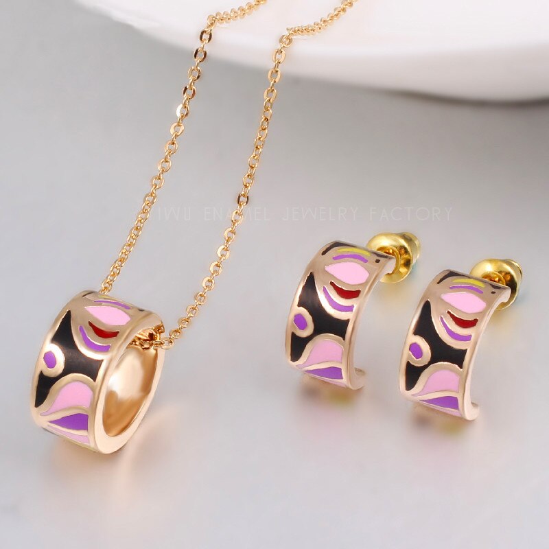 Werbeaktionen Neue oben Kleine Frauen Emaille Schmuck setzt Elegante Gefüllt Farbe Schmuck (Halskette, Ohrring)