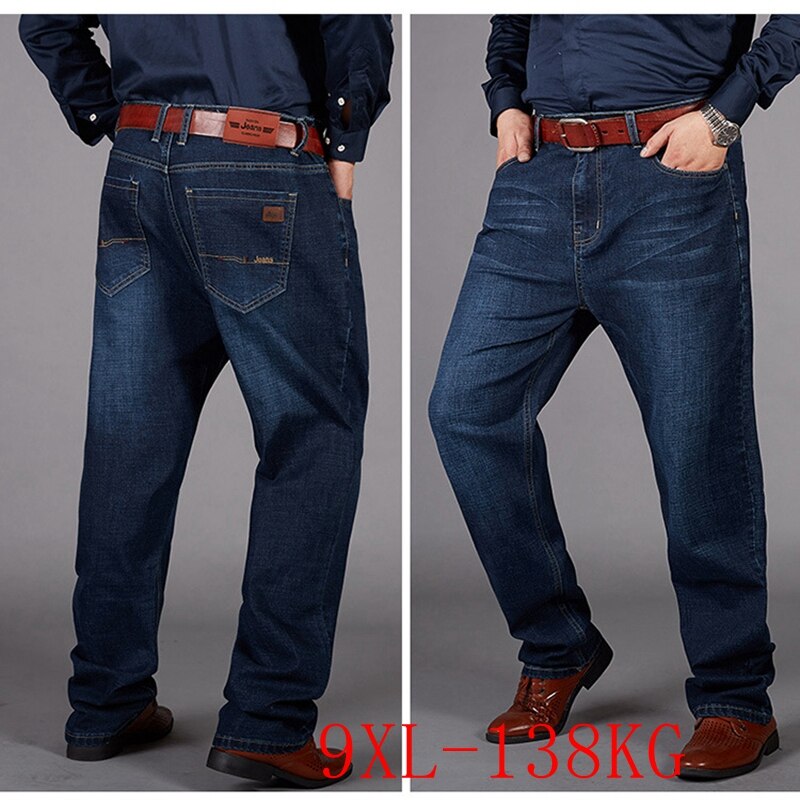 style plus size jeans stretch 9XL hip circumference 143CM men's cotton zipper pocket loose plus fat trousers plus size jeans