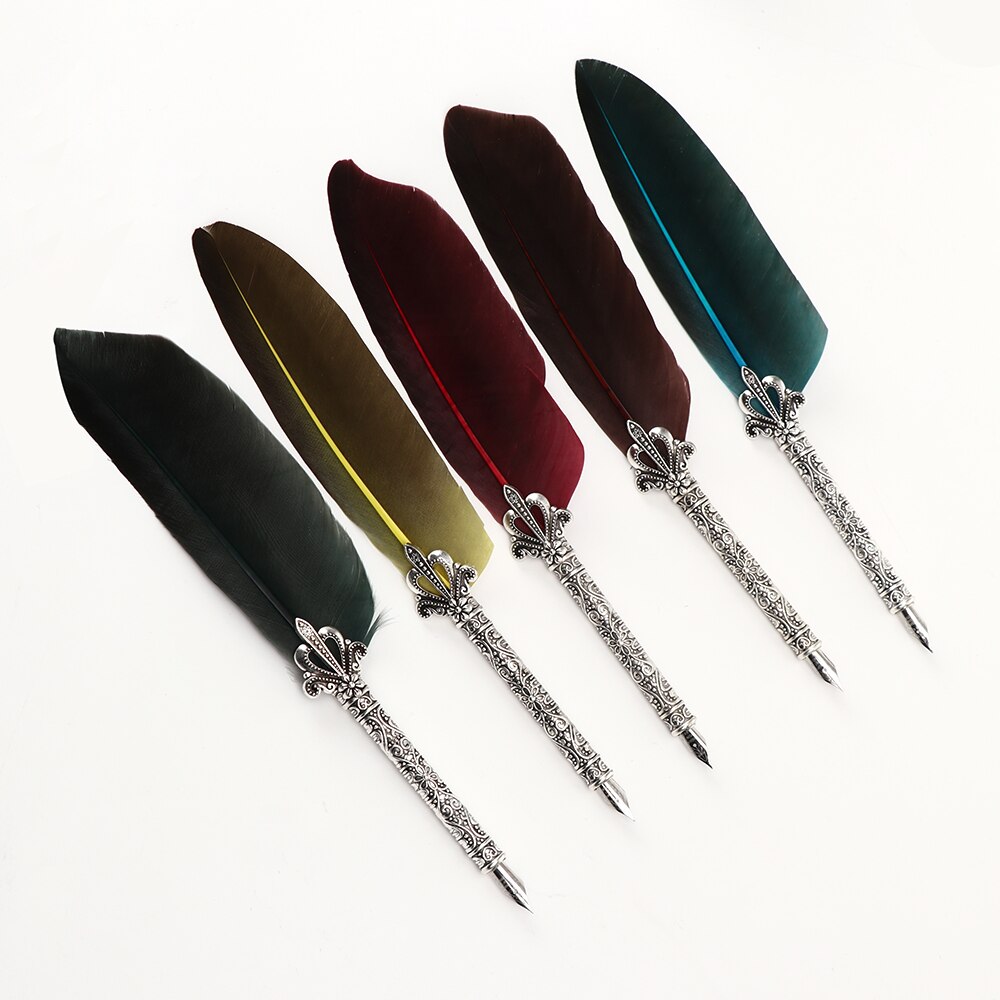 1Set Feder Dip Brunnen Stift Chancery Quill Türkei Schrägen Stifte + 5 stücke Nib Geschnitzte Metall für Phantasie Kalligraphie vintage Stift