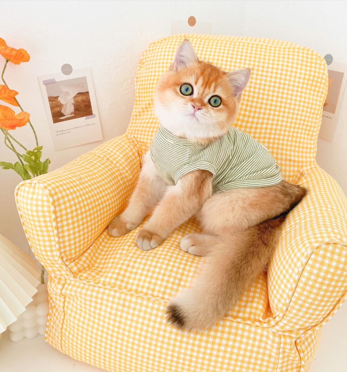 Summer Pet Clothes Cherry Print Cat Clothes for Small Cats Dogs Costume Cherry Print Cat Shirt: Light Green / XL