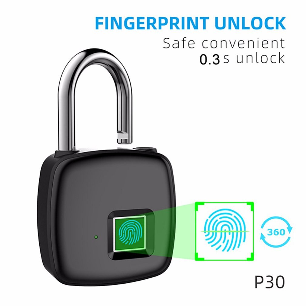 P30 Pure Vingerafdruk Unlock Smart Vingerafdruk Deurslot Veilig Hangslot Usb Opladen Waterdicht Keyless Anti-Diefstal Slot