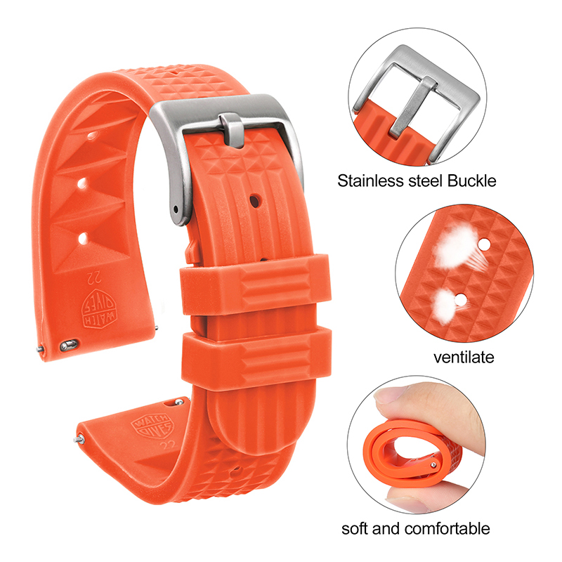 Watchdives Cinturino per orologio FKM Waffle di qualità premium 20mm 22mm Cinturino per orologio in gomma fluorurata a sgancio rapido per orologio subacqueo tradizionale