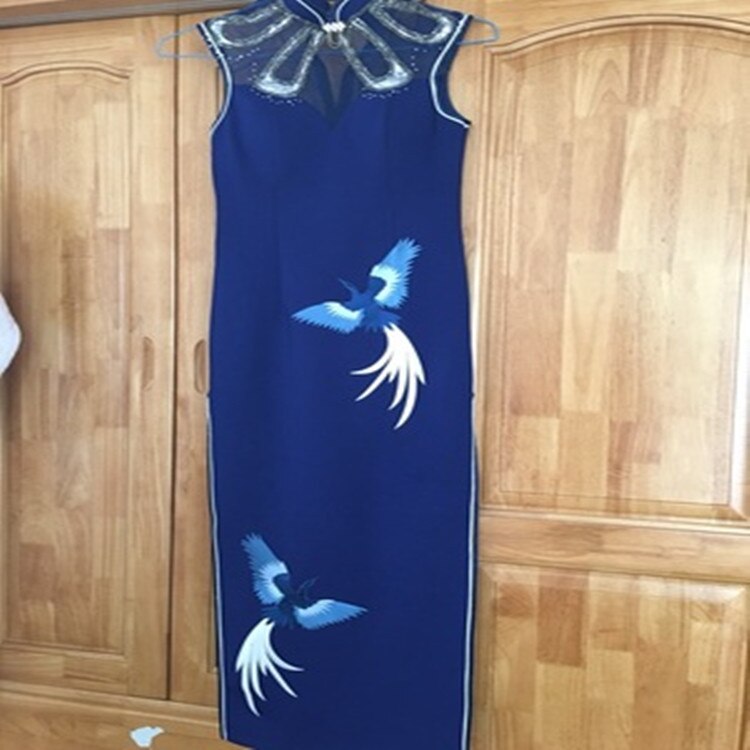 Pegatinas de tela para bordado de aves, pegatinas de parche azul de phoenix, decoración de ropa, accesorios cheongsam, planchado adhesivo artesanal