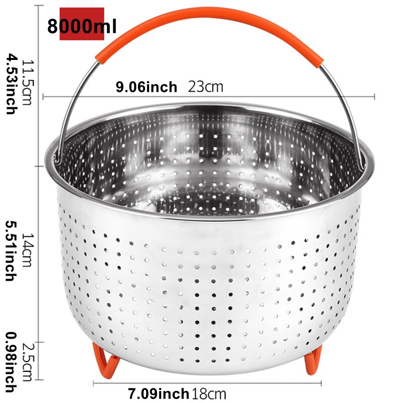 Stainless Steel 304 Steamer Basket With Silicone Feet for Pressure Cooker Accessories with Instant Pot Kitchen Food Strainer: 8000ml