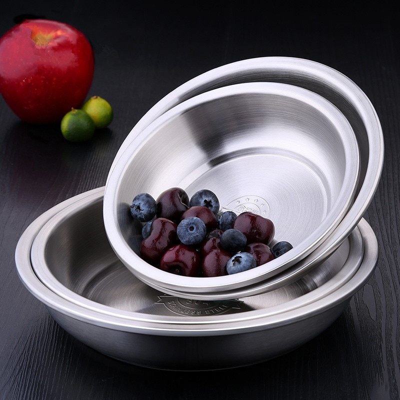 Rustfrit stål fad runde plader fad sæt camping udendørs plade køkken tilbehør