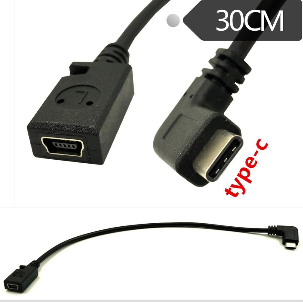 Haakse USB-C Oplaadkabel, Duttek Usb 3.1 Type C Male Naar Mini Usb (Mini B) vrouwelijke Converter Kabel Snoer 0.3M