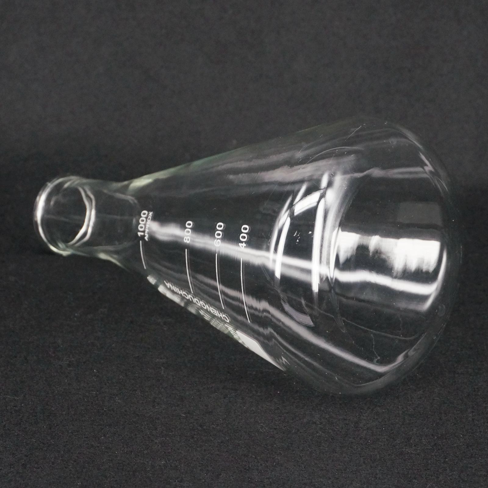 Matraz Erlenmeyer cónico de vidrio borosilicato de cuello estrecho de 1000ml para laboratorio químico