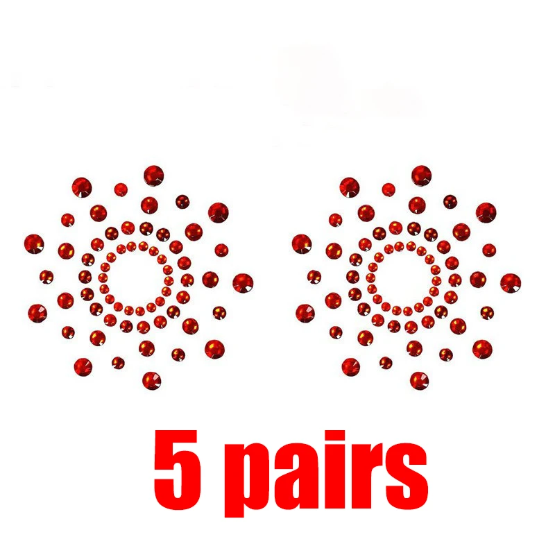 Par de pezones sexis transparentes autoadhesivos transpirables pegatinas cómodas diamantes de imitación pétalos de pecho lencería empanadas sujetadores: Rojo