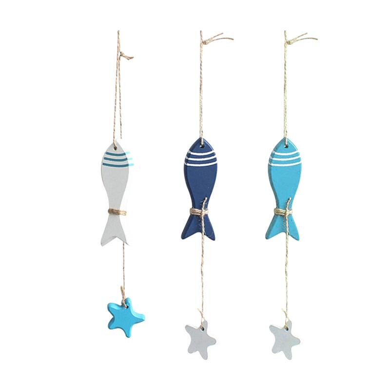 Mediterrane Stijl Houten Vis Opknoping Decor Boot Strand Muur Ornament Voor Thuis Cafe Winkel Marine Hanger Gordijn Decoratie
