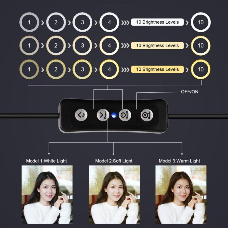 10.2/11.8in 26/30Cm Usb 3 Modes Led Ring Light Living Uitzending Selfie Vullen Ronde Lamp Dimbare 3 Licht Modi Selfie Vullen Lamp