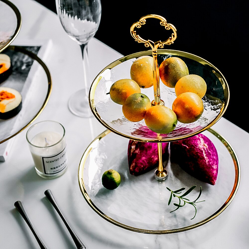European-style two-layer/three-layer cake stand fruit snack dessert plate home hotel self-service tableware display stand glass