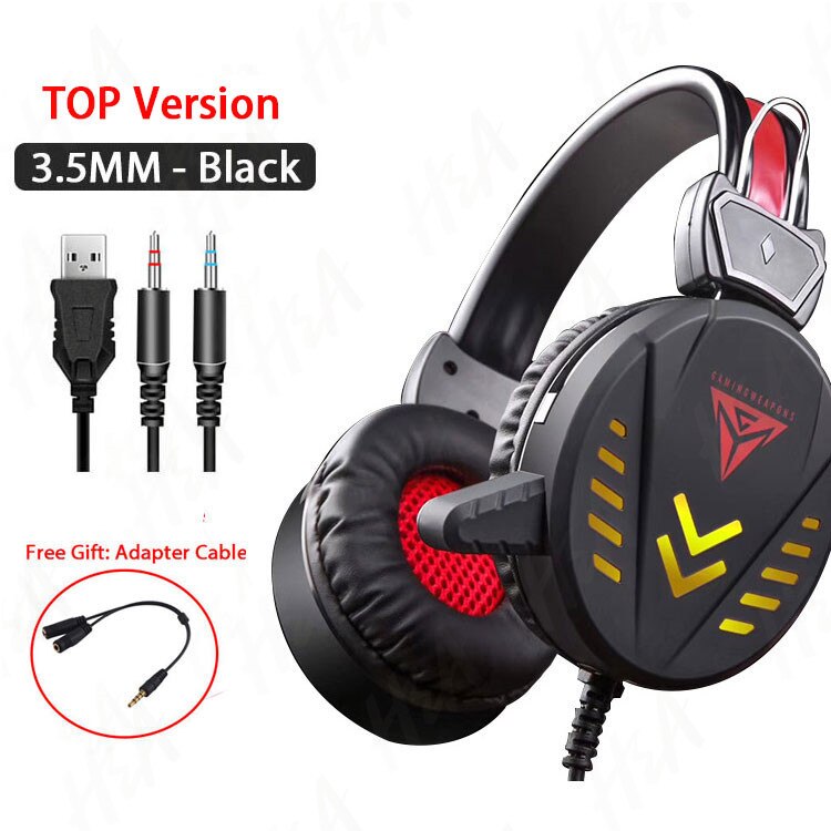Gaming Headset - 50mm Drivers - LED Light - 3.5mm Jack - Volume Control - Mic - for PC, PS4, Xbox, Laptop: A