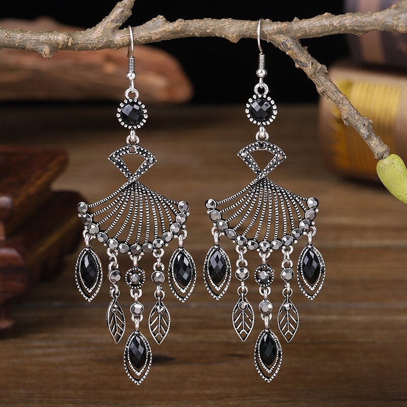 Niebieski Rhinestone etniczne kolczyki paw indyjska biżuteria w stylu Vintage srebrny kolor kryształu dynda wiszące kolczyki dla kobiet Pendientes: 62-4