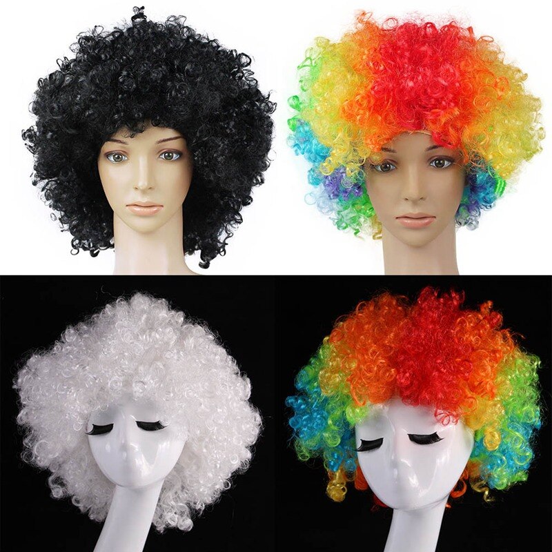 Halloween Disco Clown Curly Afro Circus Fancy Dress Hair Wigs Xmas Party Costume
