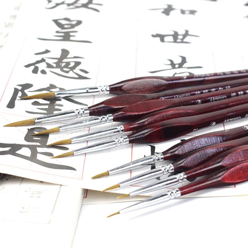 9pcs Line Drawing Pen Hand Detail Paint Brushes Wolf Hair Tip Fine Detail Oil Painting Art Brushes Art Supplies A35