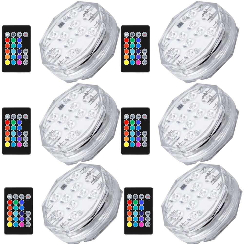 10Pcs Rgb Afstandsbediening Dompelpompen Licht IP68 Waterdichte Onderwater Licht Vijver Zwembad Decor Night Lamp Voor Aquarium: 6pcs