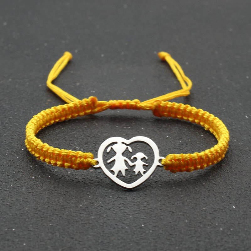 Ręcznie plecione liny bransoletka ze stali nierdzewnej w kształcie serca matka i córka uroku bransoletki dla kobiet biżuteria mankiet Pulsera: Yellow