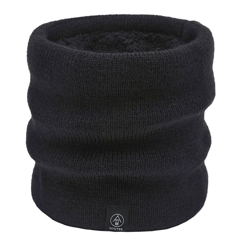 Vinter dubbellager stickad halsvärmare vindtät enfärgad supermjuk wild loop halsduk unisex vinter män kvinnor plysch halsduk krage: Svart