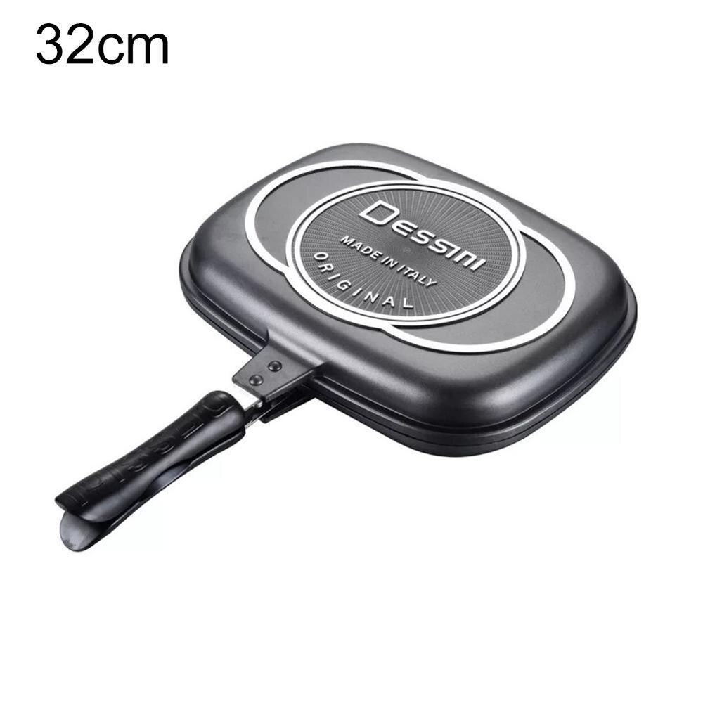de sartén para freír de 32/36cm con doble cara, utensilios de cocina de acero para freír con doble cara, accesorios inoxidables para cocinar carne: BLACK 32CM